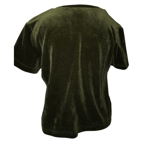 Vintage White Stag Olive Green Velvet V-Neck Short Sleeve Top Women’s M/L - Picture 6 of 7